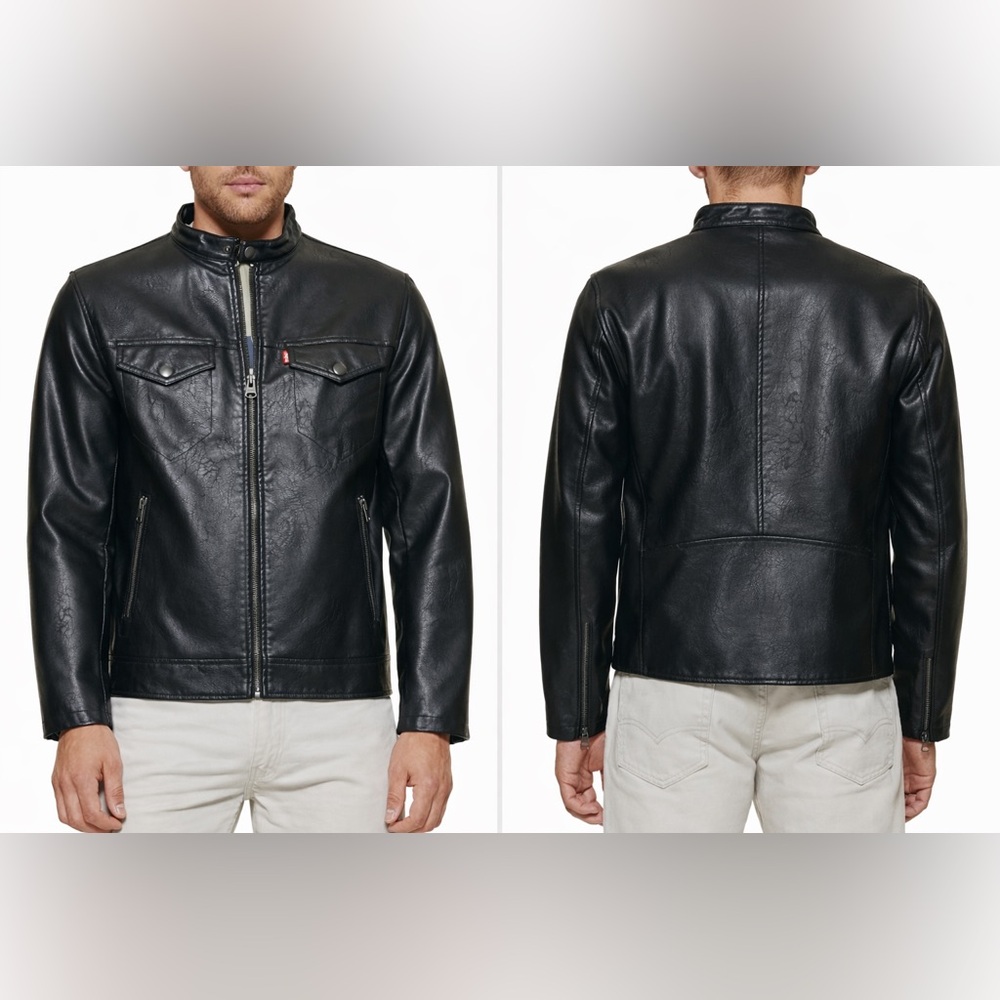 Levi’s Faux Leather Trucker Racer Jacket Black | Men’s L | NWT